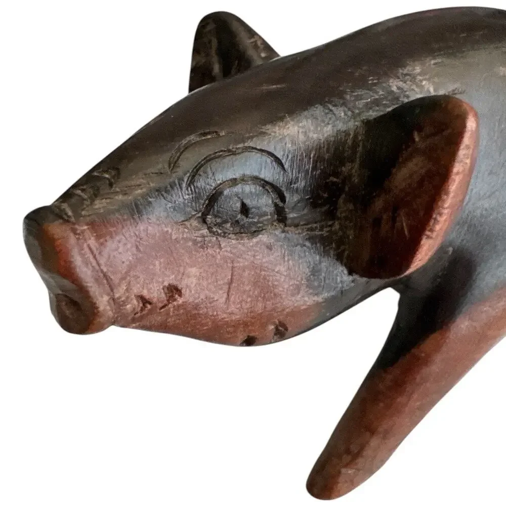 Vintage African Hand Carved Ebony Wood Fat Belly Pig